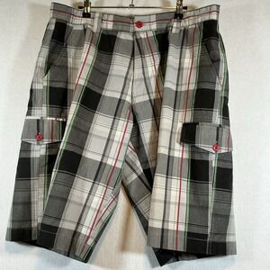 Koman‎ Jeans Plaid Cargo Shorts Size XL 36-38